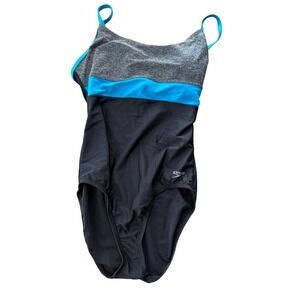 Speedo Women One Piece Swimsuit Black Blue Gray Racerback Size 10 Athletic